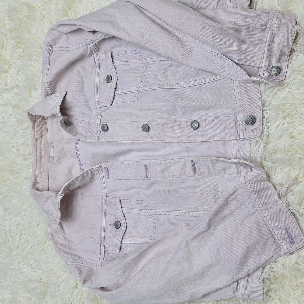AE Light Purple Distressed Denim Jacket